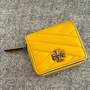 Tory Burch Kira Yellow Quilted Compact Wallet